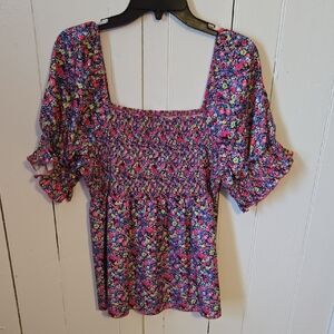 SHEIN Multicolor Floral Smocked Blouse